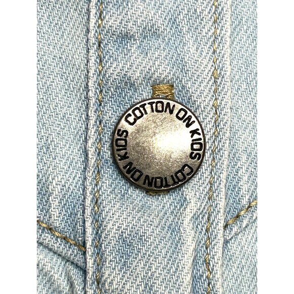 Cotton On Kids Girl Light Blue Denim Dress 6 Snap Buttons Short Sleeve Band Neck - Picture 9 of 16